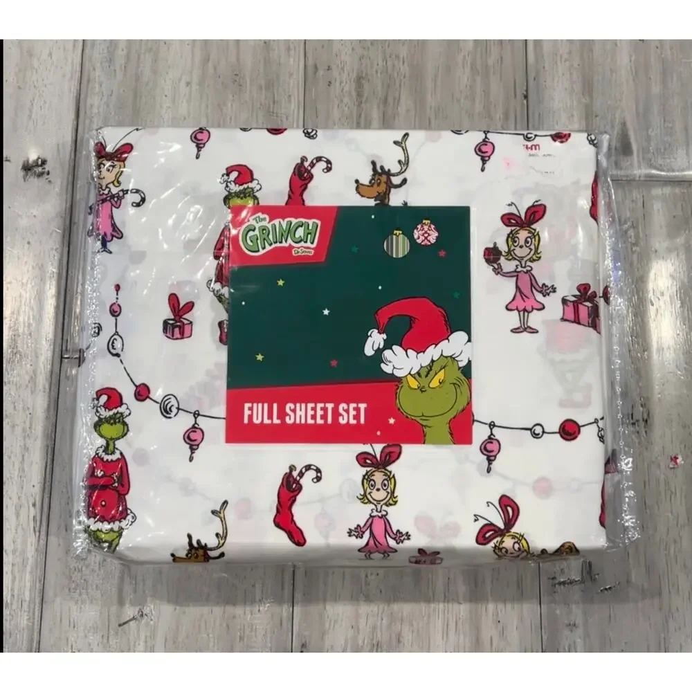 Dr Seuss Grinch Full Sheet Set Whoville Christmas Cotton Bedding NWT